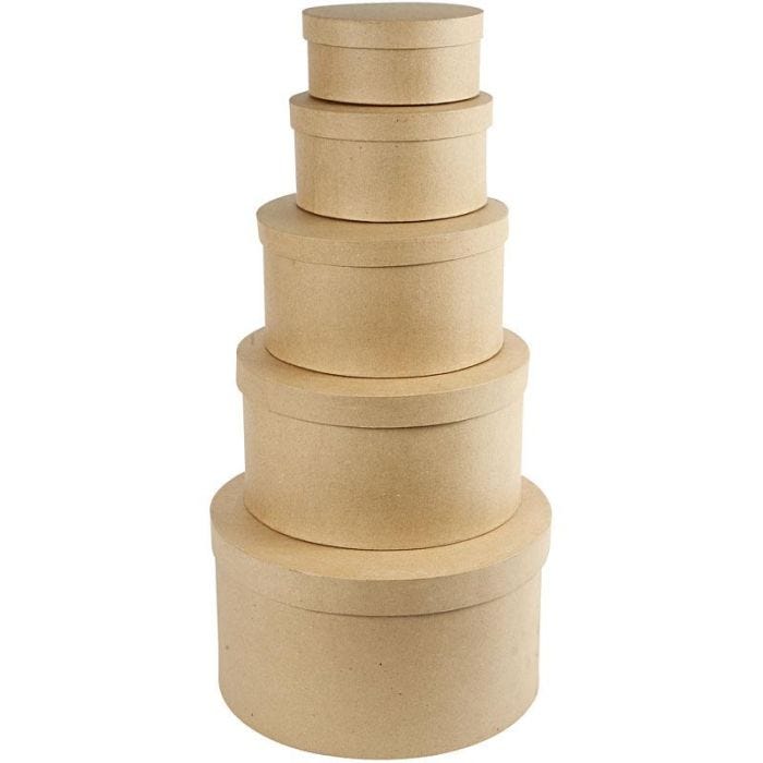 Boîtes Gigognes Rondes, H : 8+10+13+15+19 cm, d 16,5+18,5+24+28,5+35,5 cm, 5 pièces/ 1 set