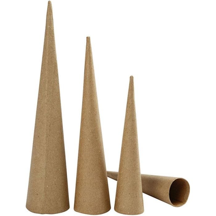 Cônes Hauts, H : 20-25-30 cm, d 4-5-6 cm, 3 pièces/ 1 Pq.