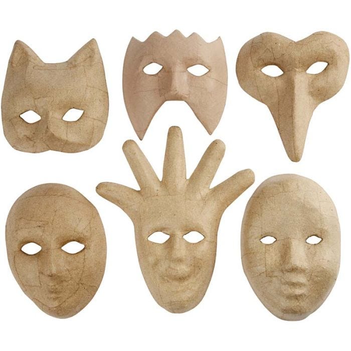 Masques, H : 12-21 cm, 6 pièces/ 1 Pq.