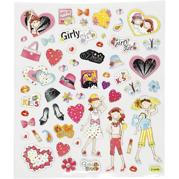 Autocollants, filles, feuille 15x16,5 cm, 1 flles