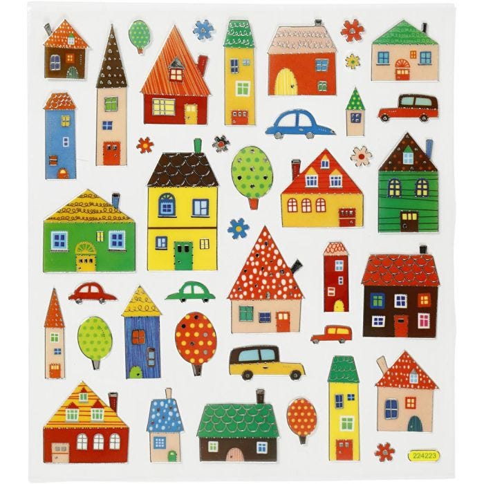 Autocollants, ville, feuille 15x16,5 cm, 1 flles