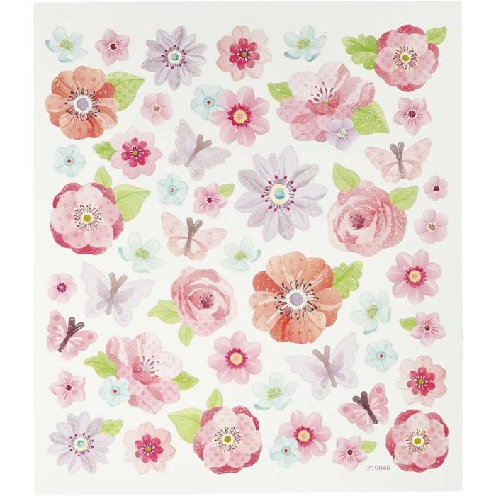 Autocollants, fleurs de printemps, feuille 15x16,5 cm, 1 flles