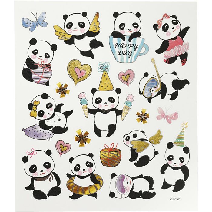 Stickers, panda's, vel 15x16,5 cm, 1 vel