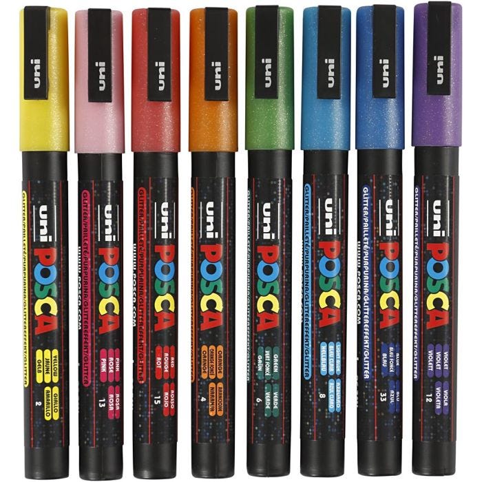 Feutre Posca, dim. PC-3ML, trait 0,9-1,3 mm, couleurs scintillantes, 8 pièces/ 1 Pq.