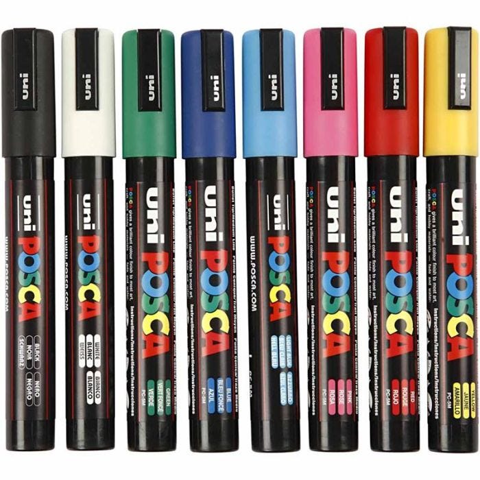 Feutre Posca, dim. PC-5M, trait 2,5 mm, moyen, ass. de couleurs, 8 pièces/ 1 Pq.