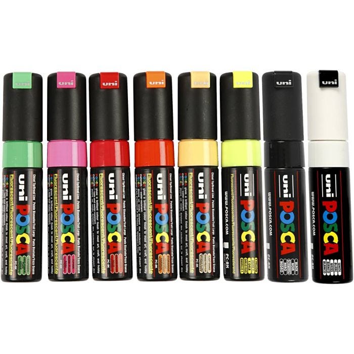 Feutre Posca, dim. PC-8K, trait 8 mm, ass. de couleurs, 8 pièces/ 1 Pq.
