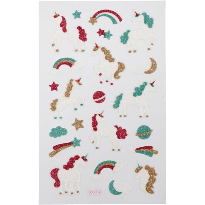 Autocollants à paillettes, licornes, feuille 10x16 cm, 1 flles