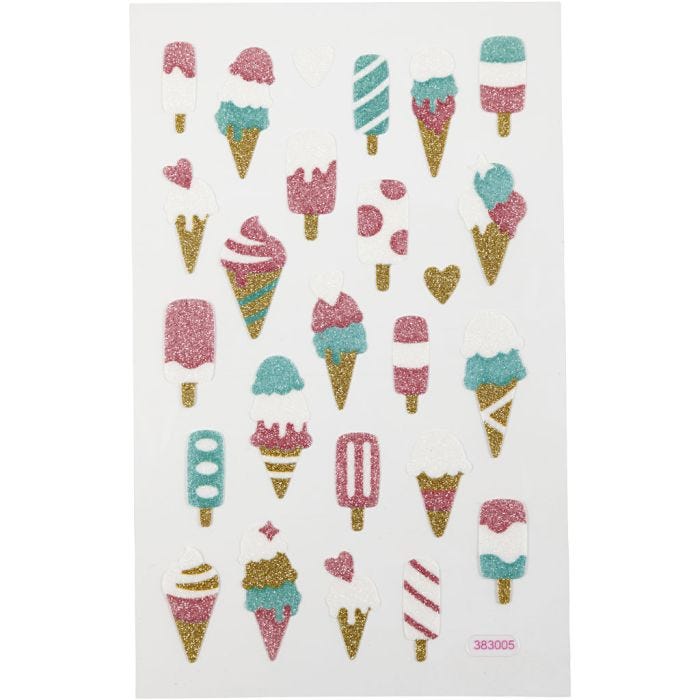 Autocollants à paillettes, glaces, feuille 10x16 cm, 1 flles