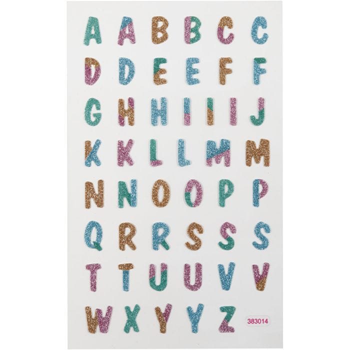 Autocollants à paillettes, Lettres, feuille 10x16 cm, 1 flles