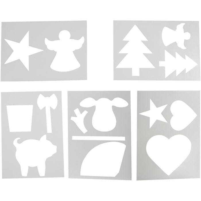 Pochoirs avec motifs de Noël, A4, feuille 210x297 mm, blanc, 5 flles ass./ 1 Pq.