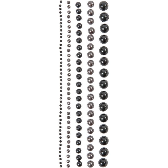 Demies perles, dim. 2-8 mm, noir, anthracite gris, 140 pièces/ 1 Pq.