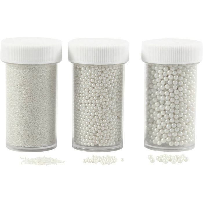 Mini Perles de Verre, dim. 0,6-0,8+1,5-2+3 mm, nacré, 3x45 gr/ 1 Pq.