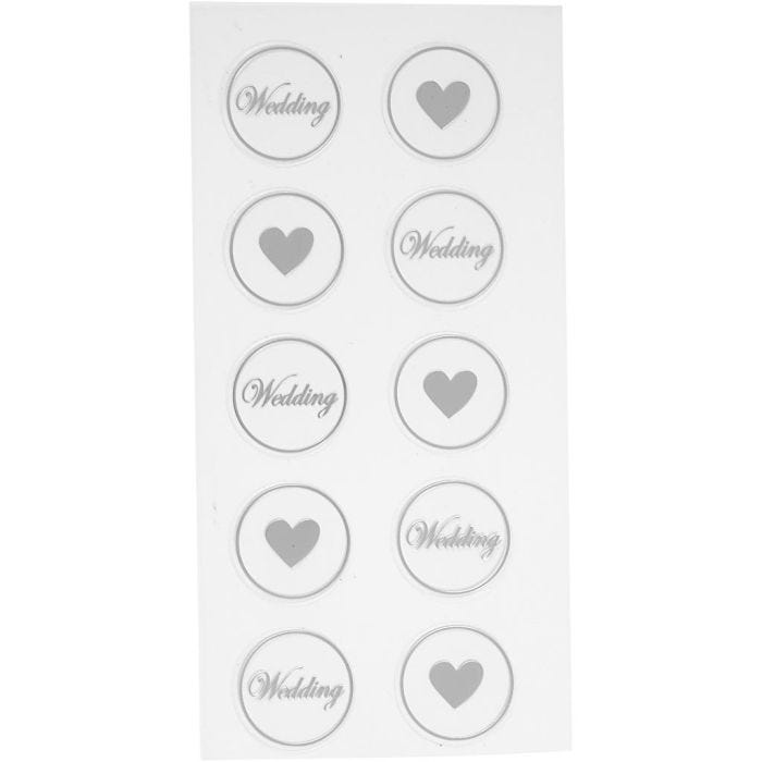 Autocollants, Coeurs - wedding, d 25 mm, feuille 7,8x15,5 cm, noir, 2 flles ass./ 1 Pq.