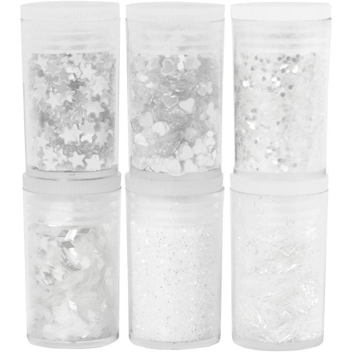 Paillettes et Sequins, blanc, 6x5 gr/ 1 Pq.