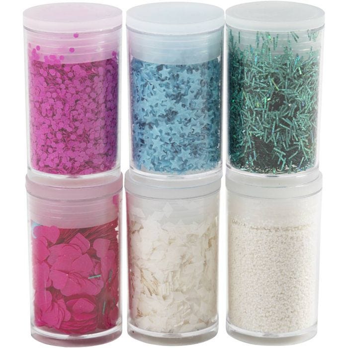 Paillettes & sequins biodégradables, couleurs pastel, 6x7 ml/ 1 Pq.