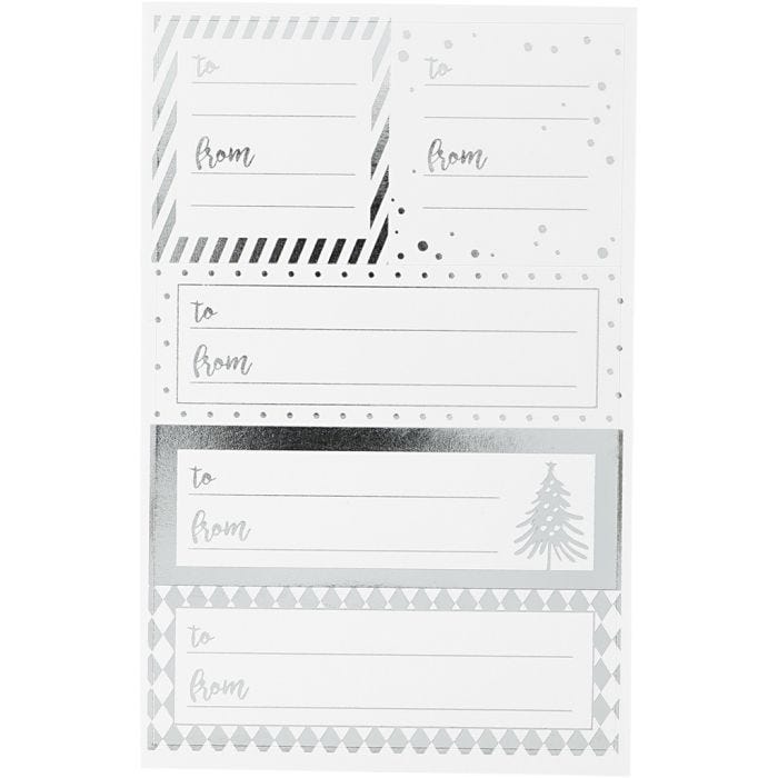 Autocollants, feuille 9x14 cm, dim. 42x39+84x29 mm, argent, blanc, 4 flles/ 1 Pq.