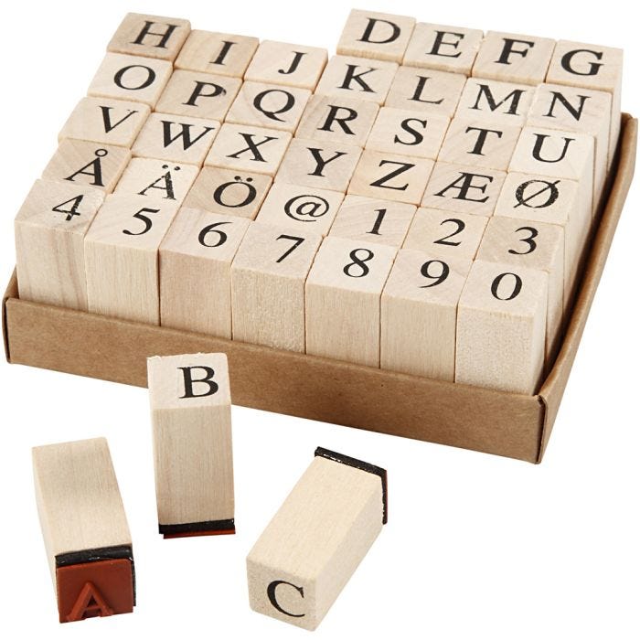 Set de tampons en bois, dim. 13x13 mm, 42 ass./ 1 Pq.