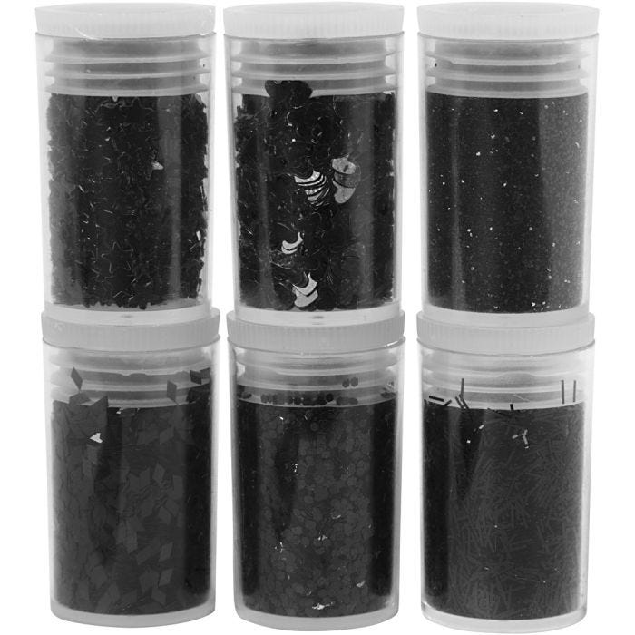 Glitter en Pailletten, zwart, 6x5 gr/ 1 doos