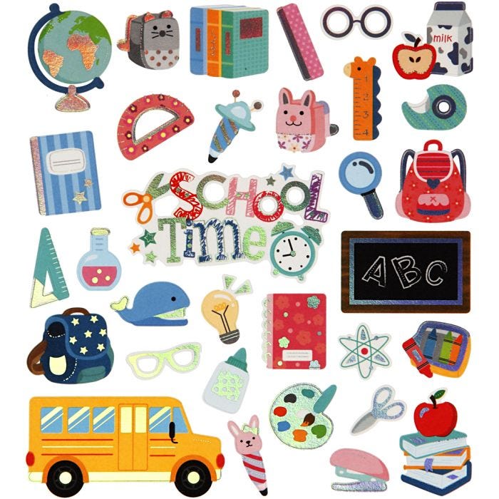 Autocollants, rentrée scolaire, feuille 15x16,5 cm, 1 flles