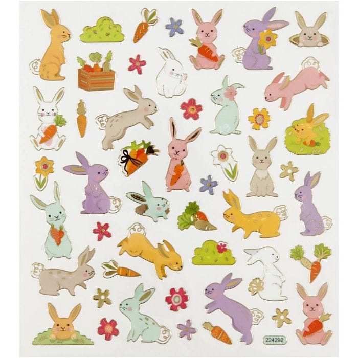 Autocollants, lapin de Pâques, 15x16,5 cm, 1 flles