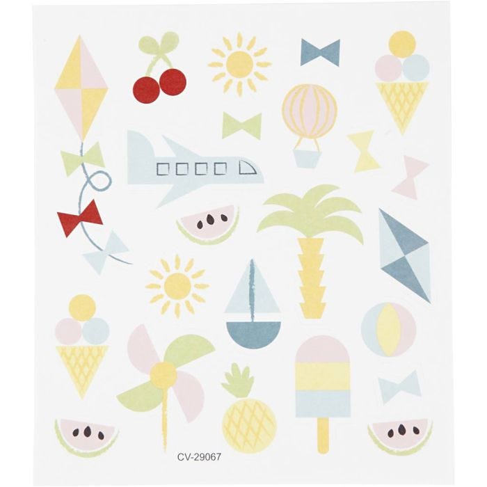 Autocollants, vacances d'été, feuille 15x16,5 cm, 1 flles