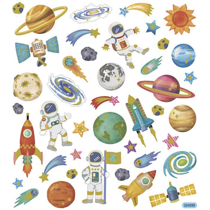 Autocollants, espace, feuille 15x16,5 cm, 1 flles