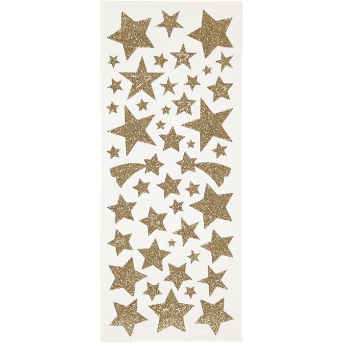 Autocollants scintillants, étoiles, feuille 10x24 cm, or, 2 flles/ 1 Pq.
