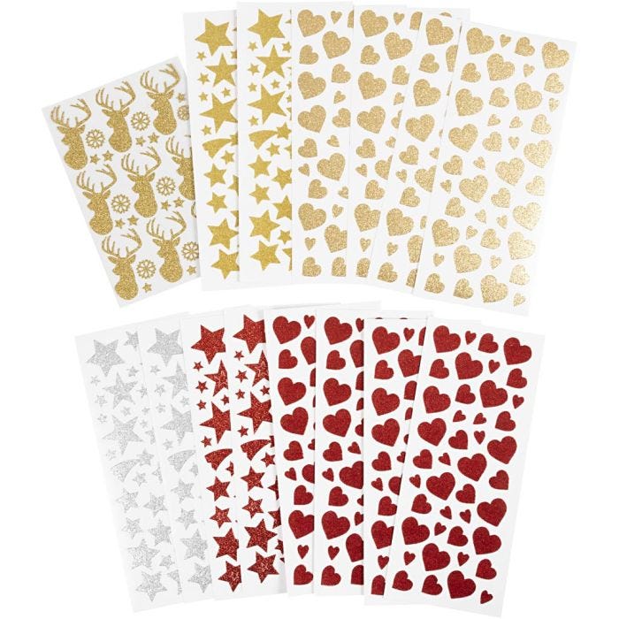 Autocollants scintillants, feuille 10x24+12x18,5 cm, 8 flles/ 1 Pq.