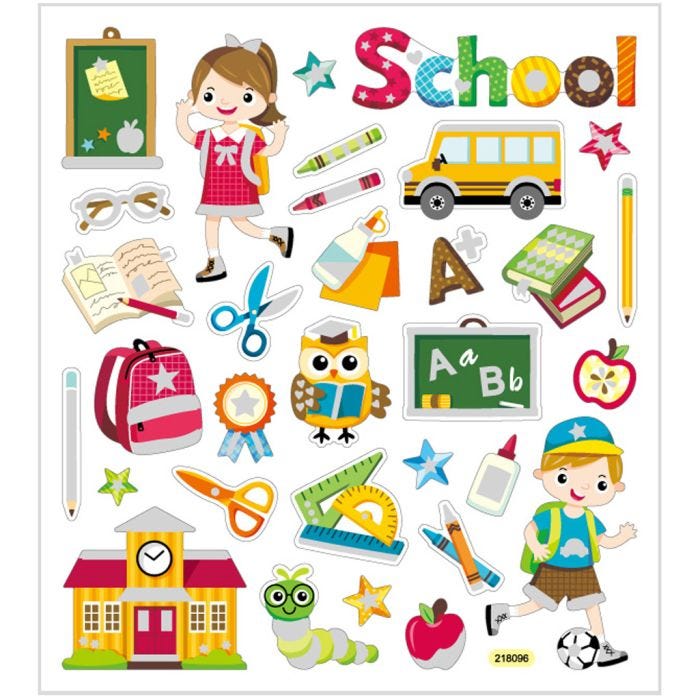 Autocollants, école, feuille 15x16,5 cm, 1 flles