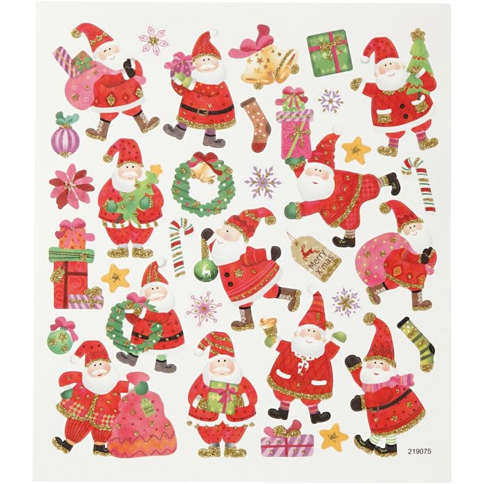 Autocollants, Père Noël joyeux, feuille 15x16,5 cm, 1 flles