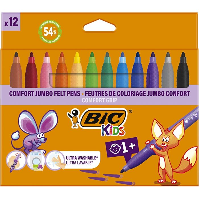 Feutres Jumbo pour enfants, trait 1-4 mm, ass. de couleurs, 12 pièces/ 1 Pq.