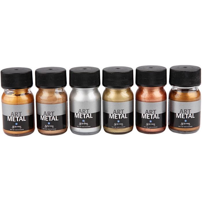 Hobbyverf Metallic, afm 5102, 5104, 5106, 5108, 5109, 5110, metallic kleuren, 6x30 ml/ 1 doos