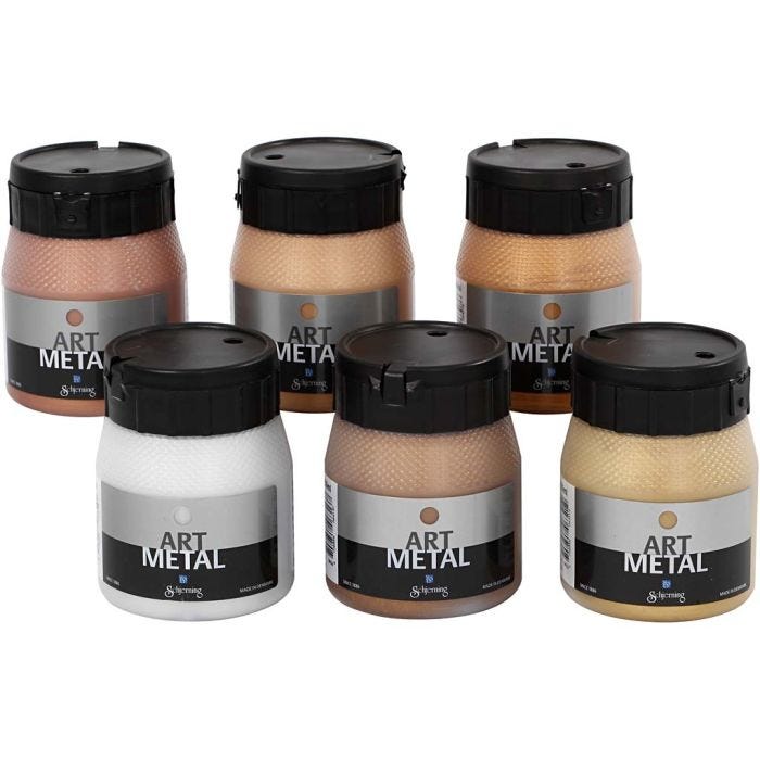 Peinture Acrylique Métallisée, dim. 5102, 5104, 5106, 5108, 5109, 5110, couleurs métalliques, 6x250 ml/ 1 Pq.