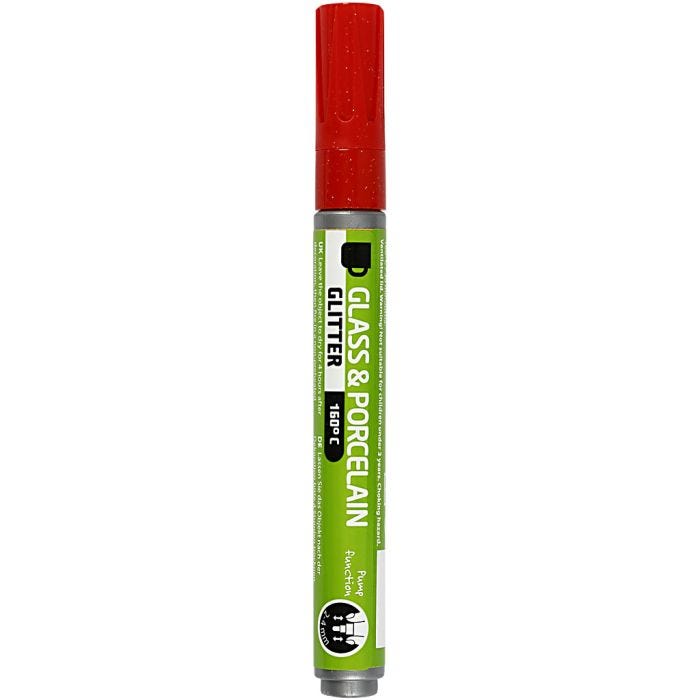 Feutres pour Verre et Porcelaine, paillettes, trait 2-4 mm, semi opaque, rouge, 1 pièce