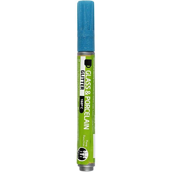 Feutres pour Verre et Porcelaine, paillettes, trait 2-4 mm, semi opaque, turquoise, 1 pièce