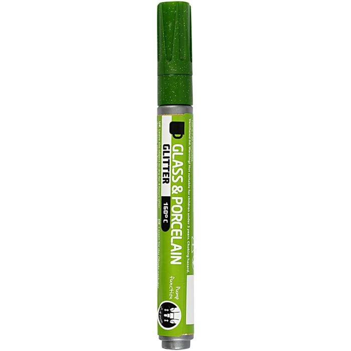 Feutres pour Verre et Porcelaine, paillettes, trait 2-4 mm, semi opaque, vert clair, 1 pièce