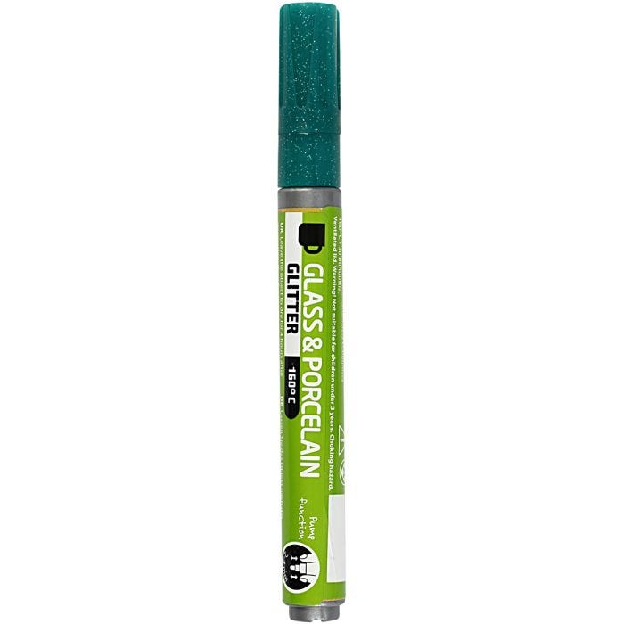 Feutres pour Verre et Porcelaine, paillettes, trait 2-4 mm, semi opaque, vert foncé, 1 pièce