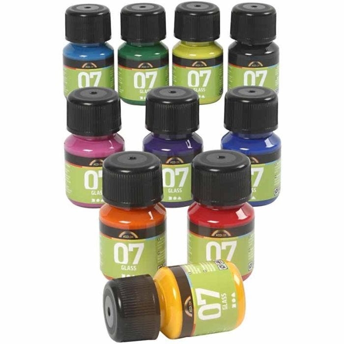 Peinture pour verre A-Color Glass, ass. de couleurs, 10x30 ml/ 1 Pq.