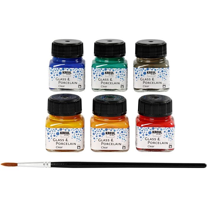 Glas- en Porseleinverf, diverse kleuren, 6x20 ml/ 1 doos