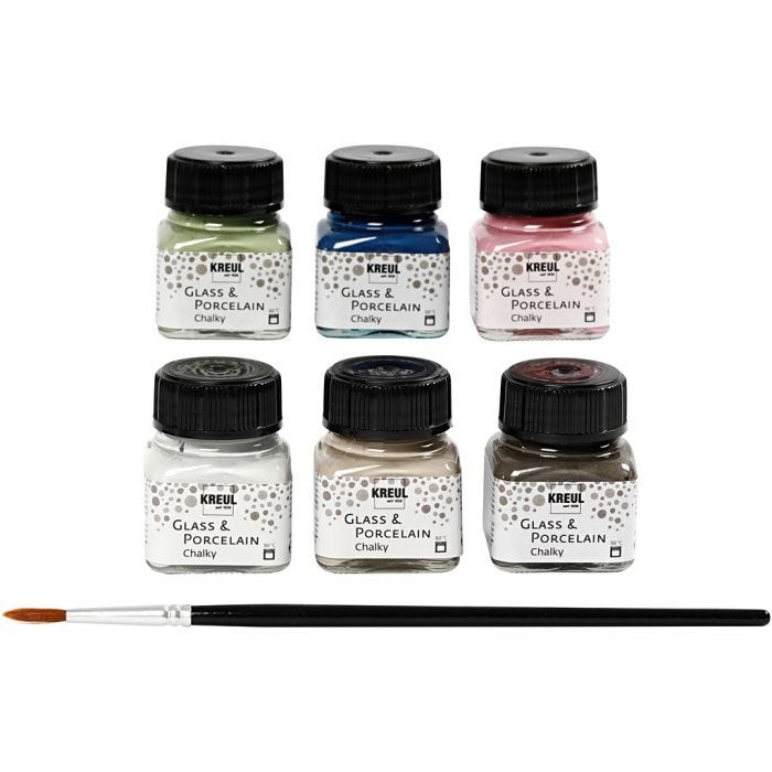 Glas- en Porseleinverf, diverse kleuren, 6x20 ml/ 1 doos