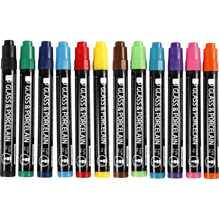 Glas- en Porseleinstiften, lijndikte 1-3 mm, semi-dekkend, 12 stuk/ 1 doos