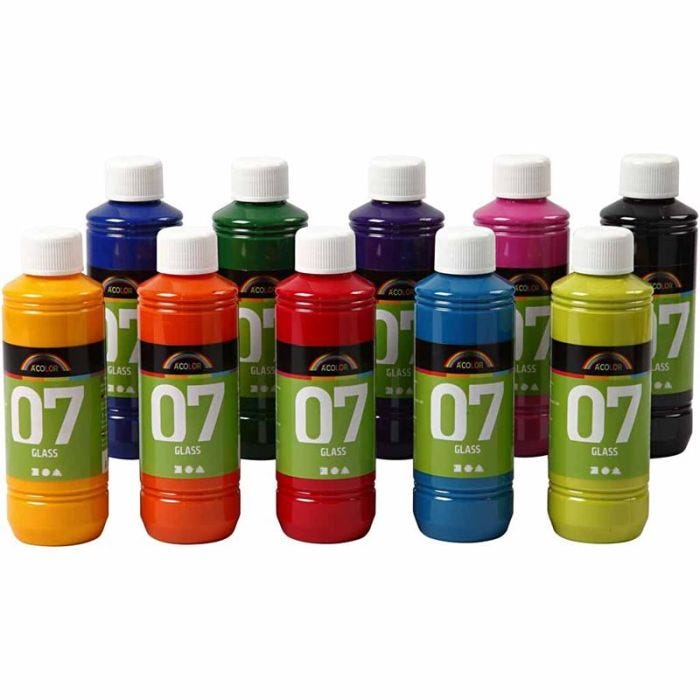 Peinture pour verre A-Color Glass, ass. de couleurs, 10x250 ml/ 1 Pq.