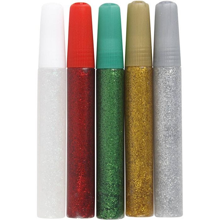 Colle à paillettes, ass. de couleurs, 5x10 ml/ 1 Pq.