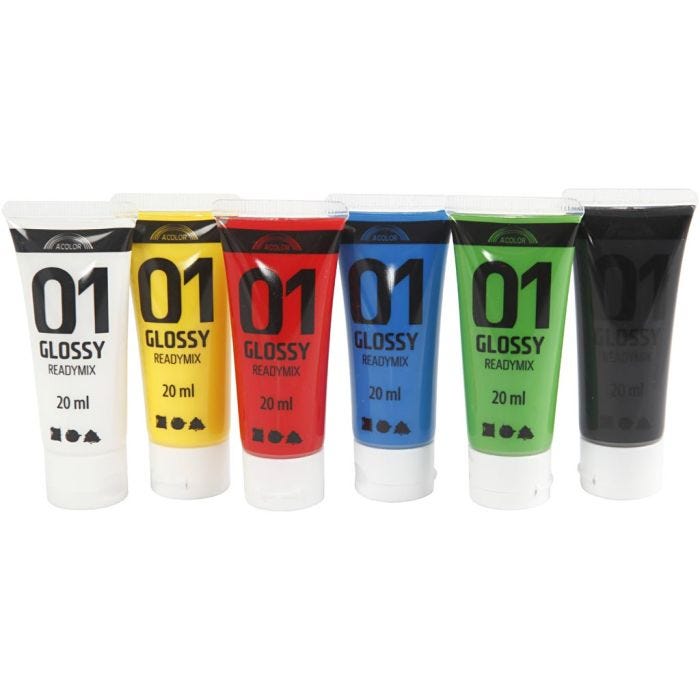 Acrylverf Glossy, standaardkleuren, 6x20 ml/ 1 doos