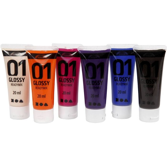 Peinture Acrylique Brillante, couleur extra, 6x20 ml/ 1 Pq.