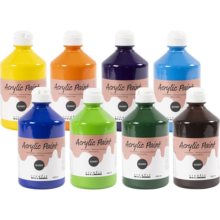 Peinture Acrylique Brillante, 8x500 ml/ 1 Pq.