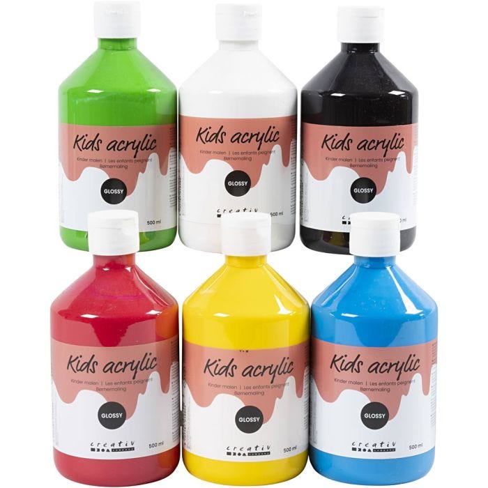 Peinture Acrylique Brillante, couleur primaire, 6x500 ml/ 1 Pq.