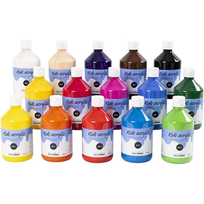 Peinture Acrylique Mate, ass. de couleurs, 15x500 ml/ 1 Pq.