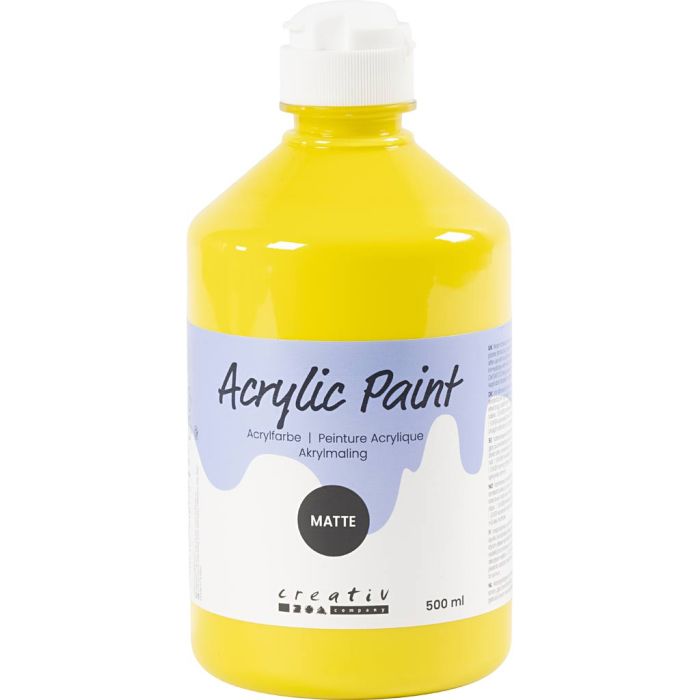 Peinture Acrylique Mate, jaune primaire, 500 ml/ 1 flacon