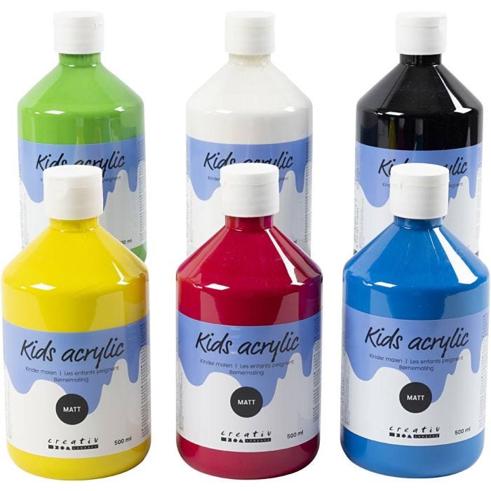 Peinture Acrylique Mate, couleur primaire, 6x500 ml/ 1 Pq.